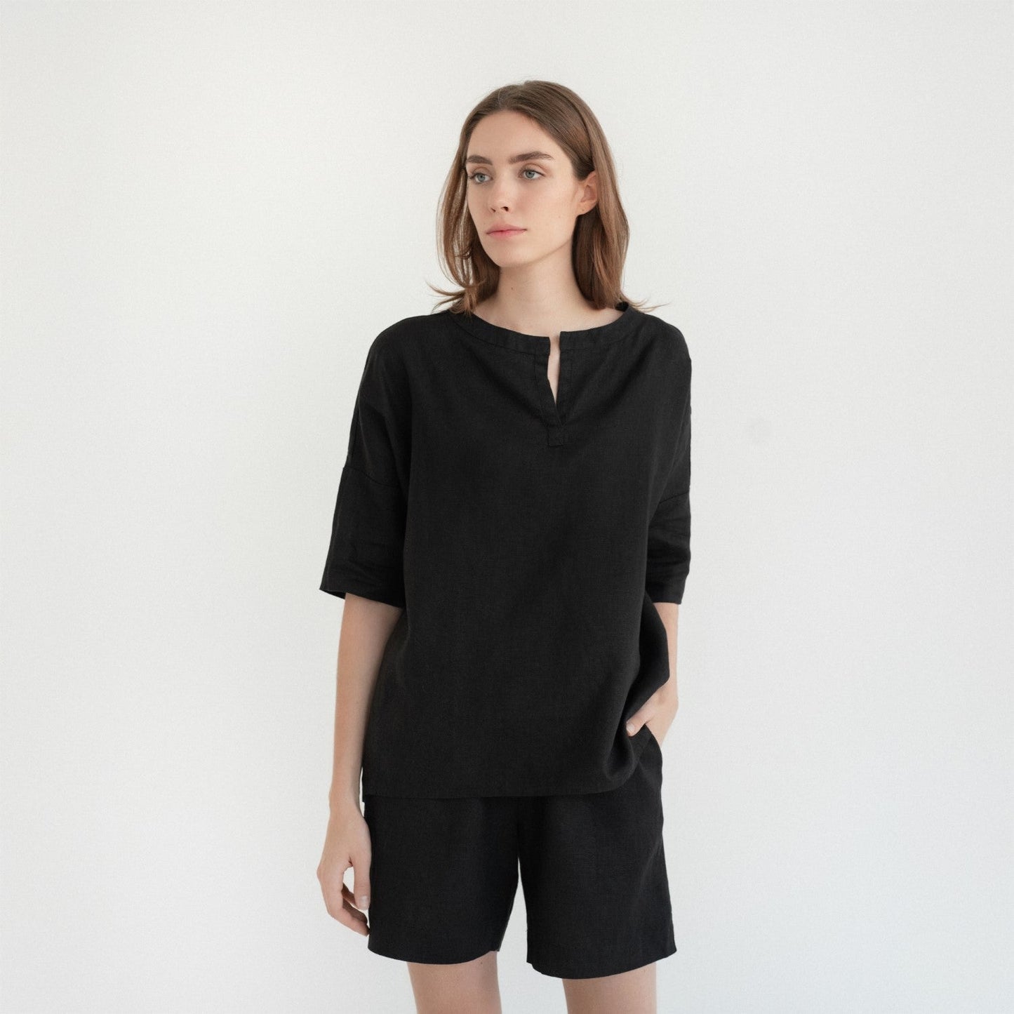 Black lino Clover Pyjama rinkinys — naturalusdrabuziai.lt