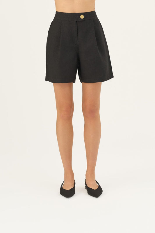 Black lino Mirabilis šortai — naturalusdrabuziai.lt