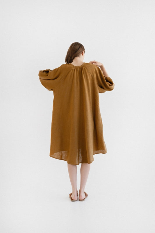 Bronze lino Mahina suknelė — naturalusdrabuziai.lt