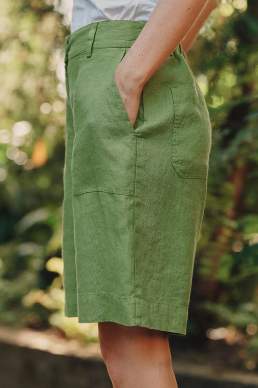 Foliage Green Linen Etude Shorts