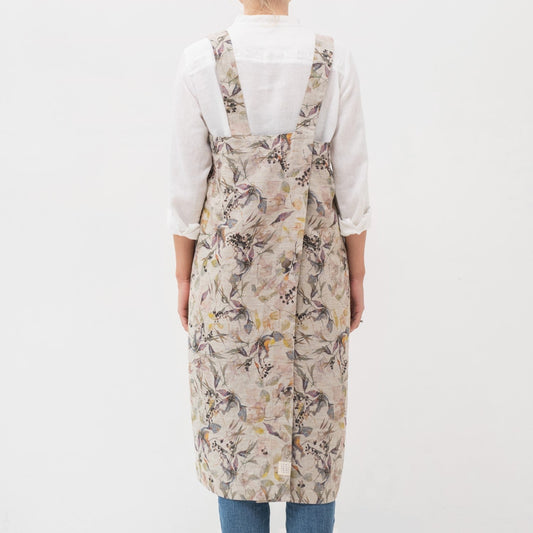 lino Tales Meadow on Light Natural lino Pinafore prijuostė — naturalusdrabuziai.lt