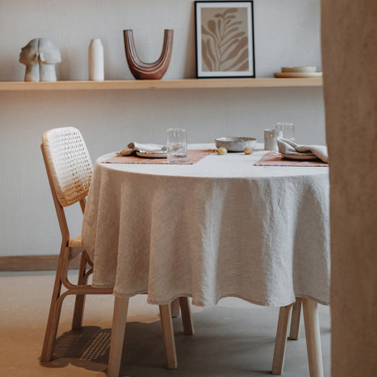 Melange Lightweight lino Round staltiesė — naturalusdrabuziai.lt