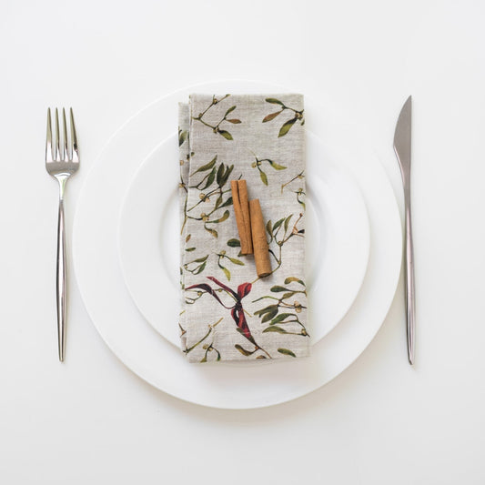 Mistletoe on Natural lino servetėlių rinkinys 2 vnt. — naturalusdrabuziai.lt