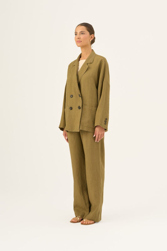 Olive Khaki lino Ventus švarkas — naturalusdrabuziai.lt