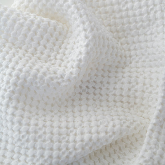 White lino & medvilnės Honeycomb Waffle rankšluostis — naturalusdrabuziai.lt