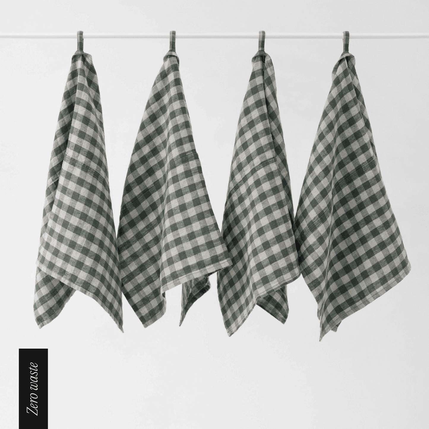 Zero Waste Forest Green Gingham lino virtuvinė servetės rinkinys 4 vnt. — naturalusdrabuziai.lt