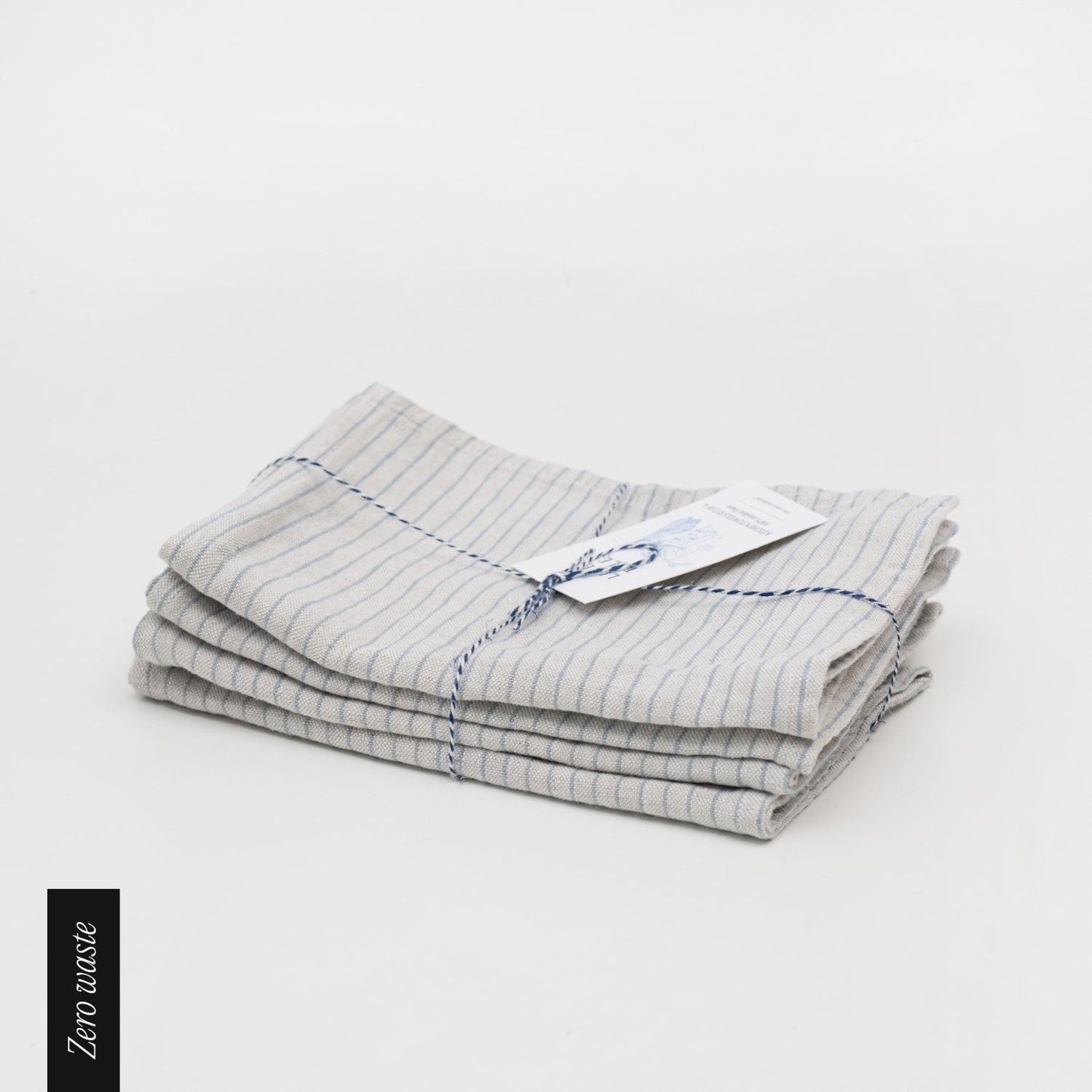 Zero Waste Grey Blue Pinstripe Rustic lino virtuvinė servetės rinkinys 4 vnt. — naturalusdrabuziai.lt