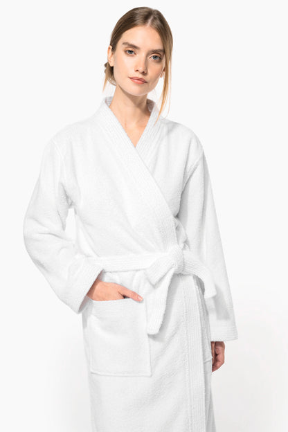 Premium medvilninis kimono stiliaus SPA chalatas — naturalusdrabuziai.lt