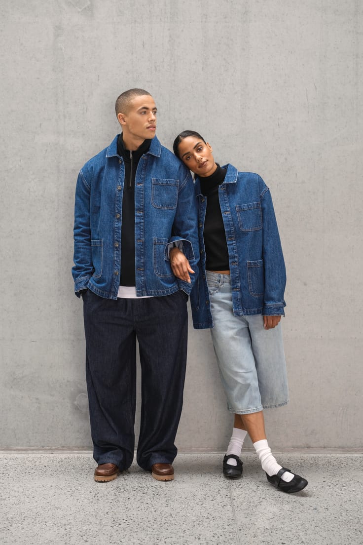 Unisex organinės medvilnės sunkios džinsinės striukė — naturalusdrabuziai.lt