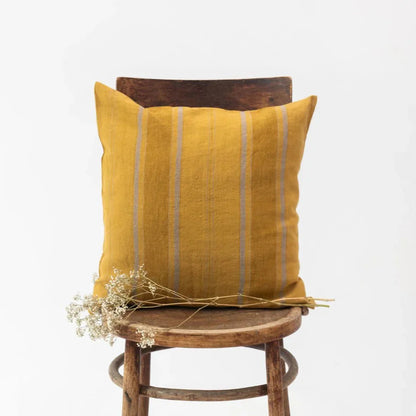 Amber Bronze Stripes lino pagalvėlės užvalkalas — naturalusdrabuziai.lt