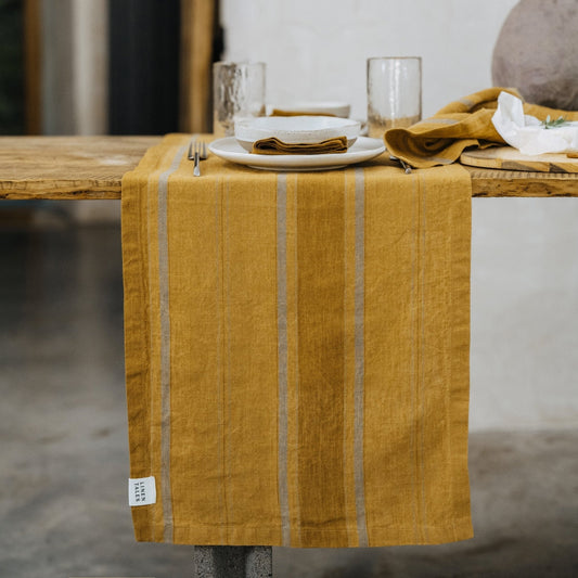 Amber Bronze Stripes lino stalo takelis — naturalusdrabuziai.lt