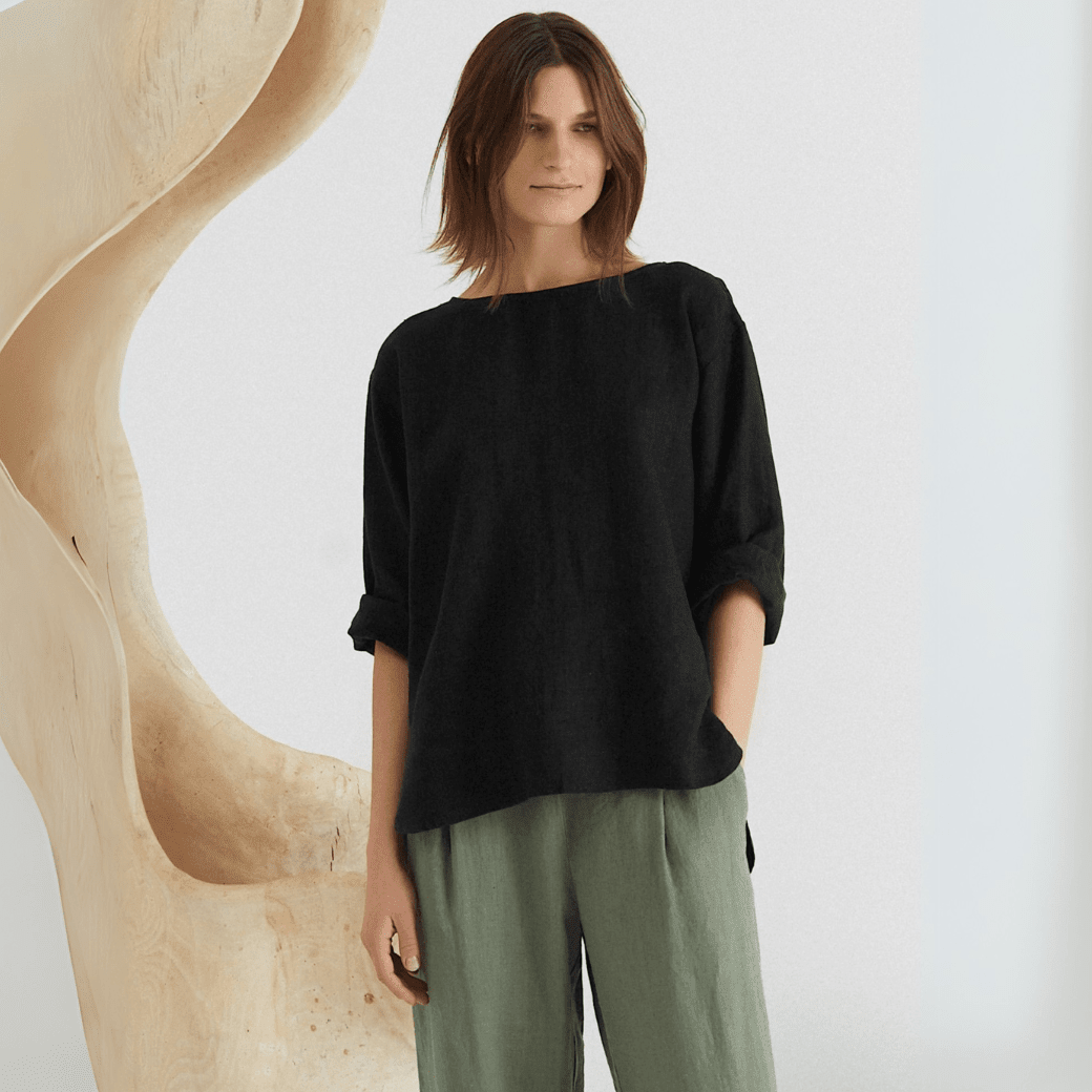 Black Linen Bilberry Top