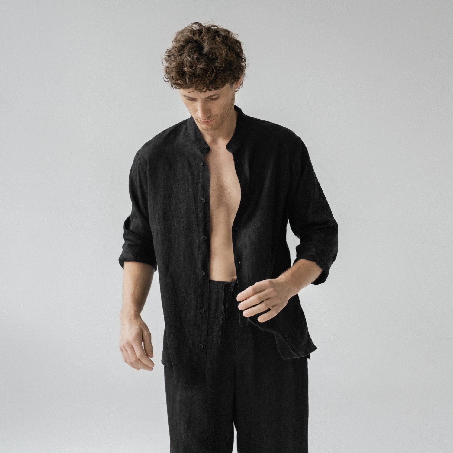 Black lino Currant Loungewear rinkinys — naturalusdrabuziai.lt