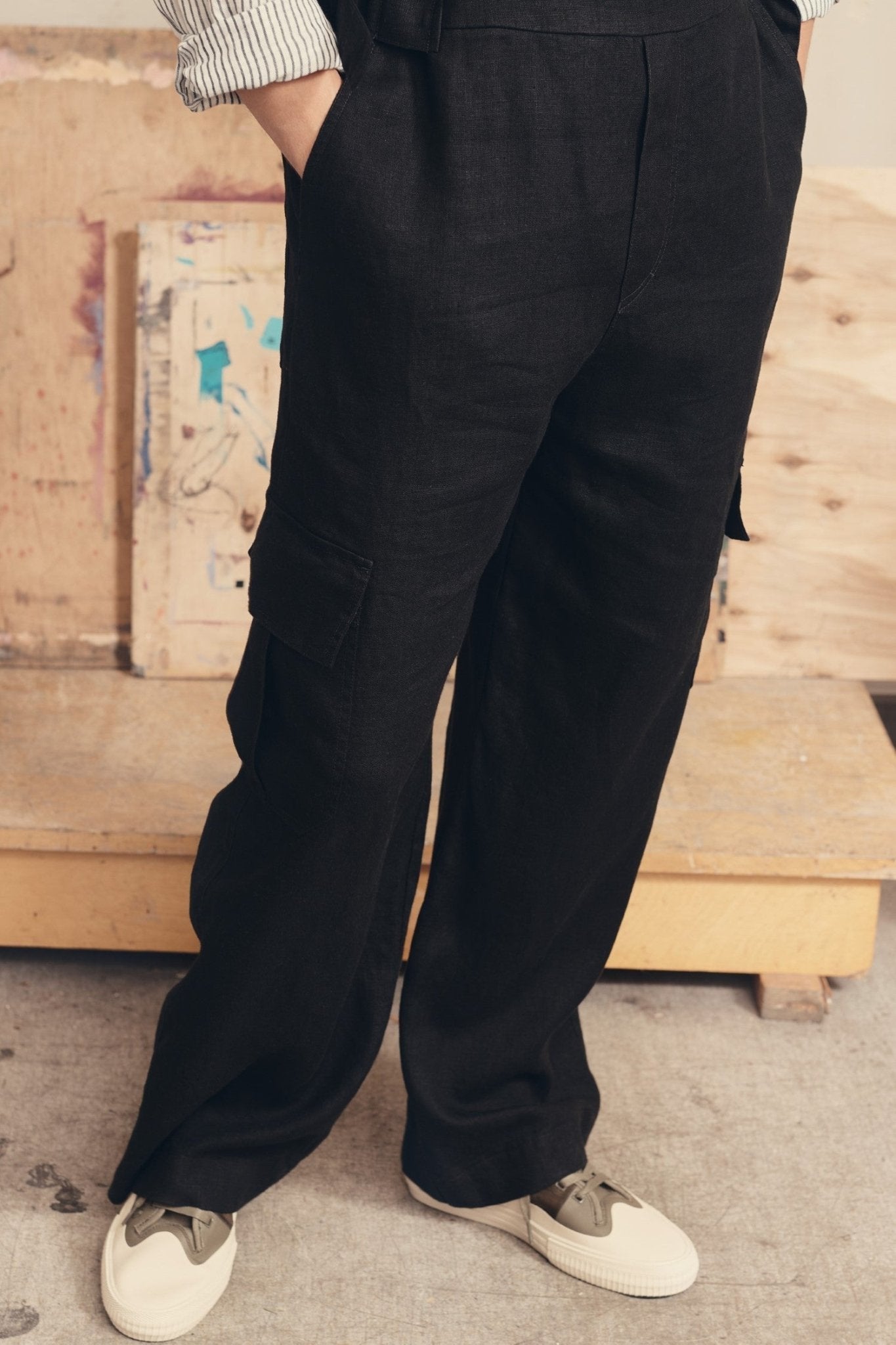 Black Linen Elm Overalls