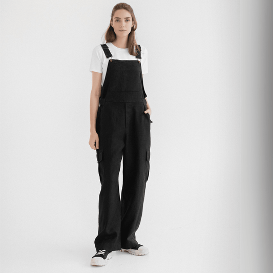 Black Linen Elm Overalls