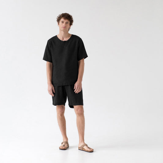 Black lino Fern Pyjama rinkinys — naturalusdrabuziai.lt