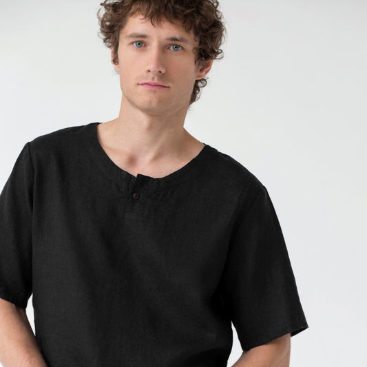 Black lino Fern Pyjama rinkinys — naturalusdrabuziai.lt