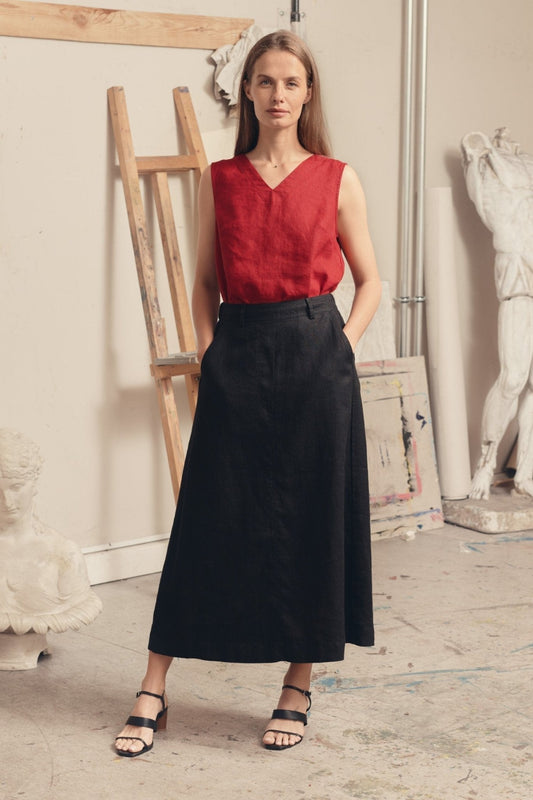 Black lino Gardenia sijonas — naturalusdrabuziai.lt