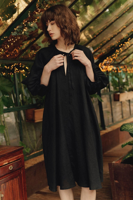 Black lino Mahina suknelė — naturalusdrabuziai.lt