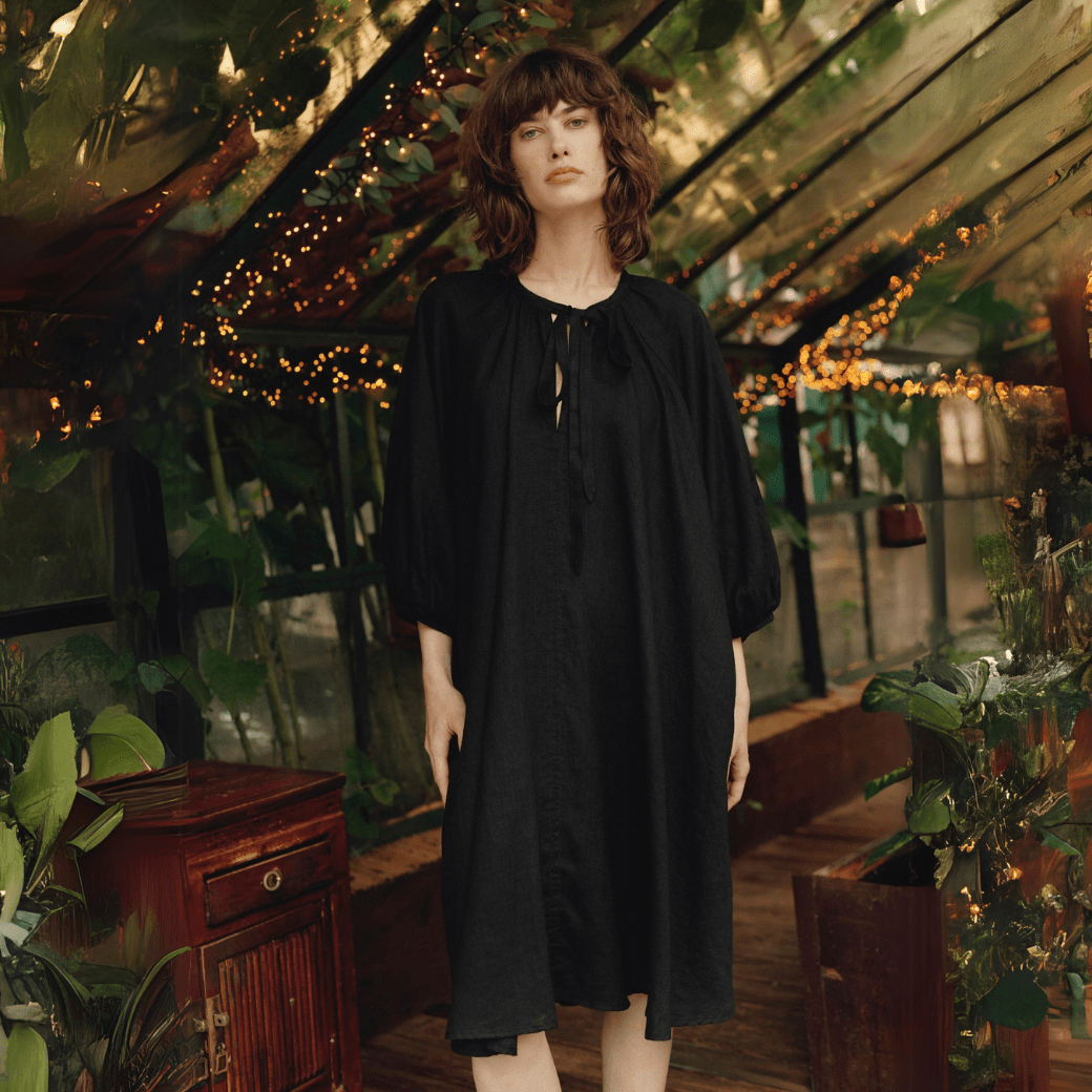 Black lino Mahina suknelė — naturalusdrabuziai.lt