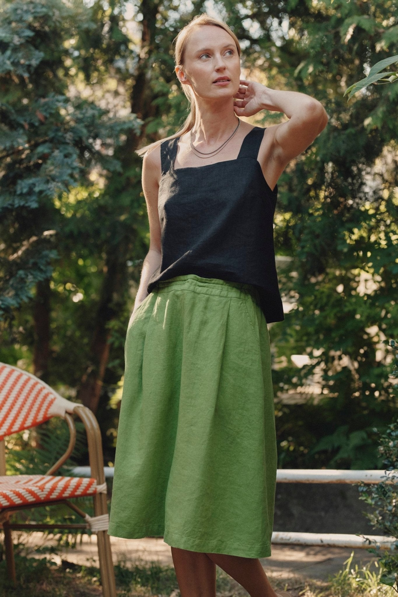 Black Linen Polka Top
