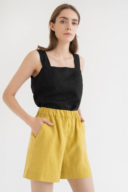 Black Linen Polka Top
