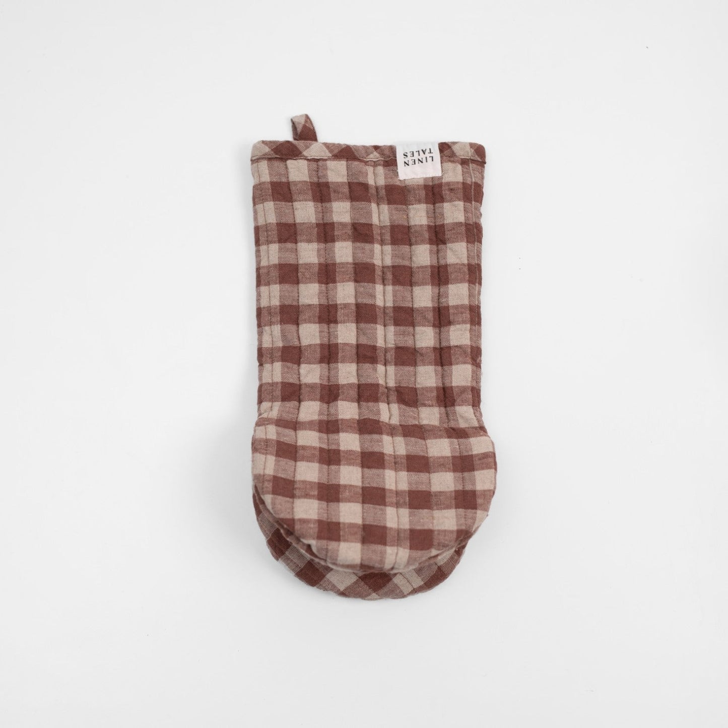 Chocolate Gingham lino virimo pirštinė — naturalusdrabuziai.lt