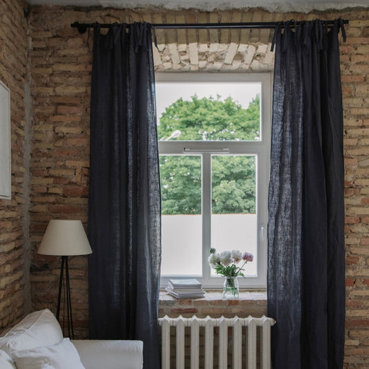 Dark Grey lino Night Time Tie viršus Curtain rinkinys 2 vnt. — naturalusdrabuziai.lt