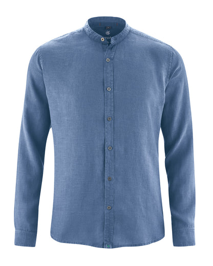 Vyriški 100% kanapių marškiniai stačia apykakle (Slim Fit) – Mėlynių