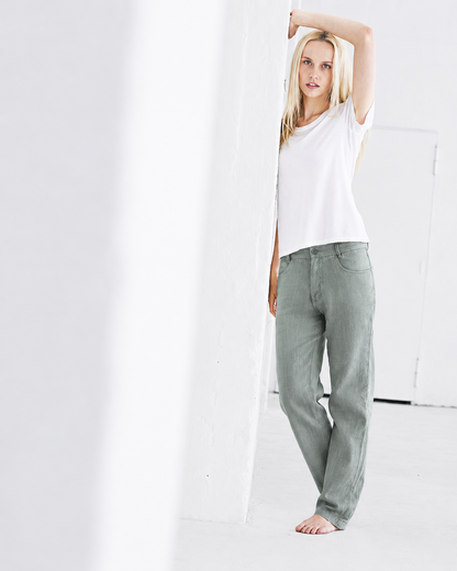Klasikinės 100% kanapių kelnės (unisex) – Čiobrelių
