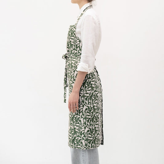 Evergreen Damask lino šefo prijuostė — naturalusdrabuziai.lt