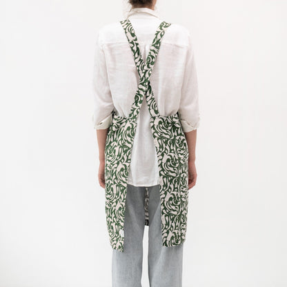 Evergreen Damask lino kryžminio tipo prijuostė — naturalusdrabuziai.lt