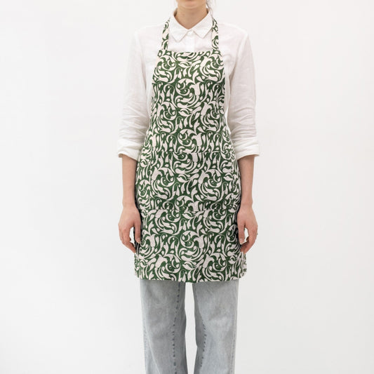 Evergreen Damask lino kasdienė prijuostė — naturalusdrabuziai.lt