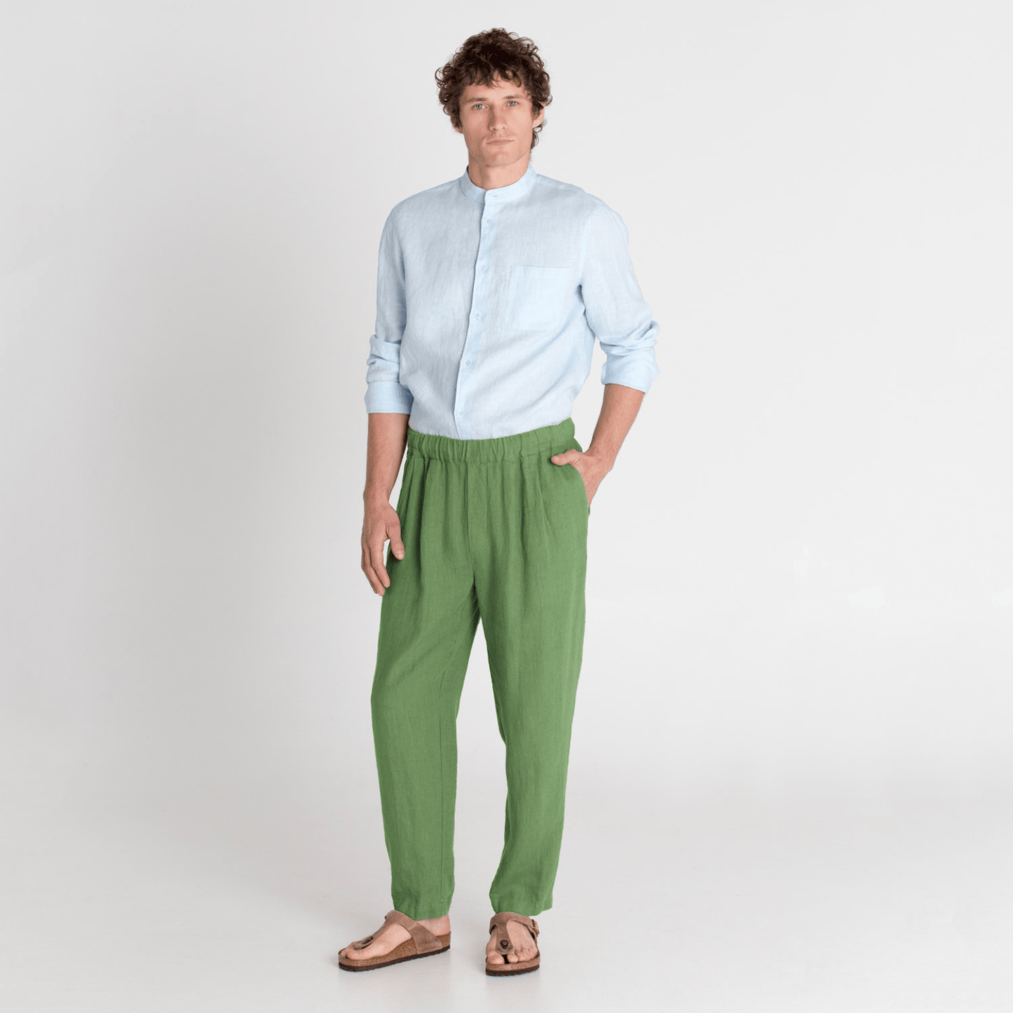 Foliage Green lino Acorn kelnės — naturalusdrabuziai.lt