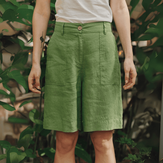 Foliage Green lino Etude šortai — naturalusdrabuziai.lt