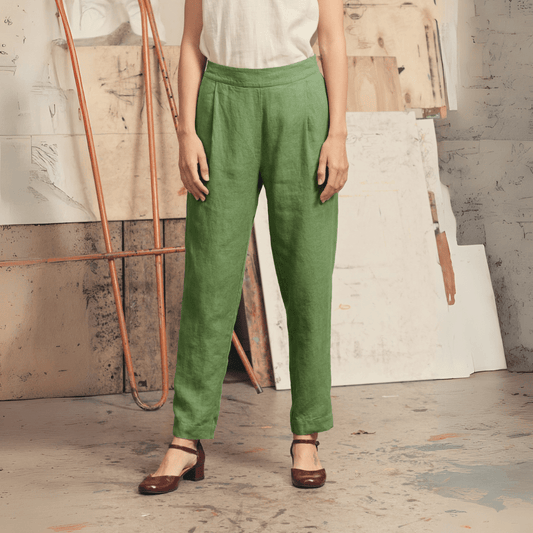 Foliage Green Linen Gladiolus Trousers