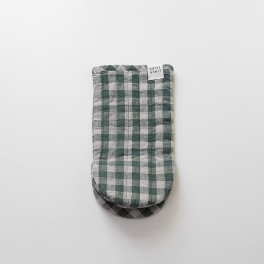 Forest Green Gingham lino virimo pirštinė — naturalusdrabuziai.lt
