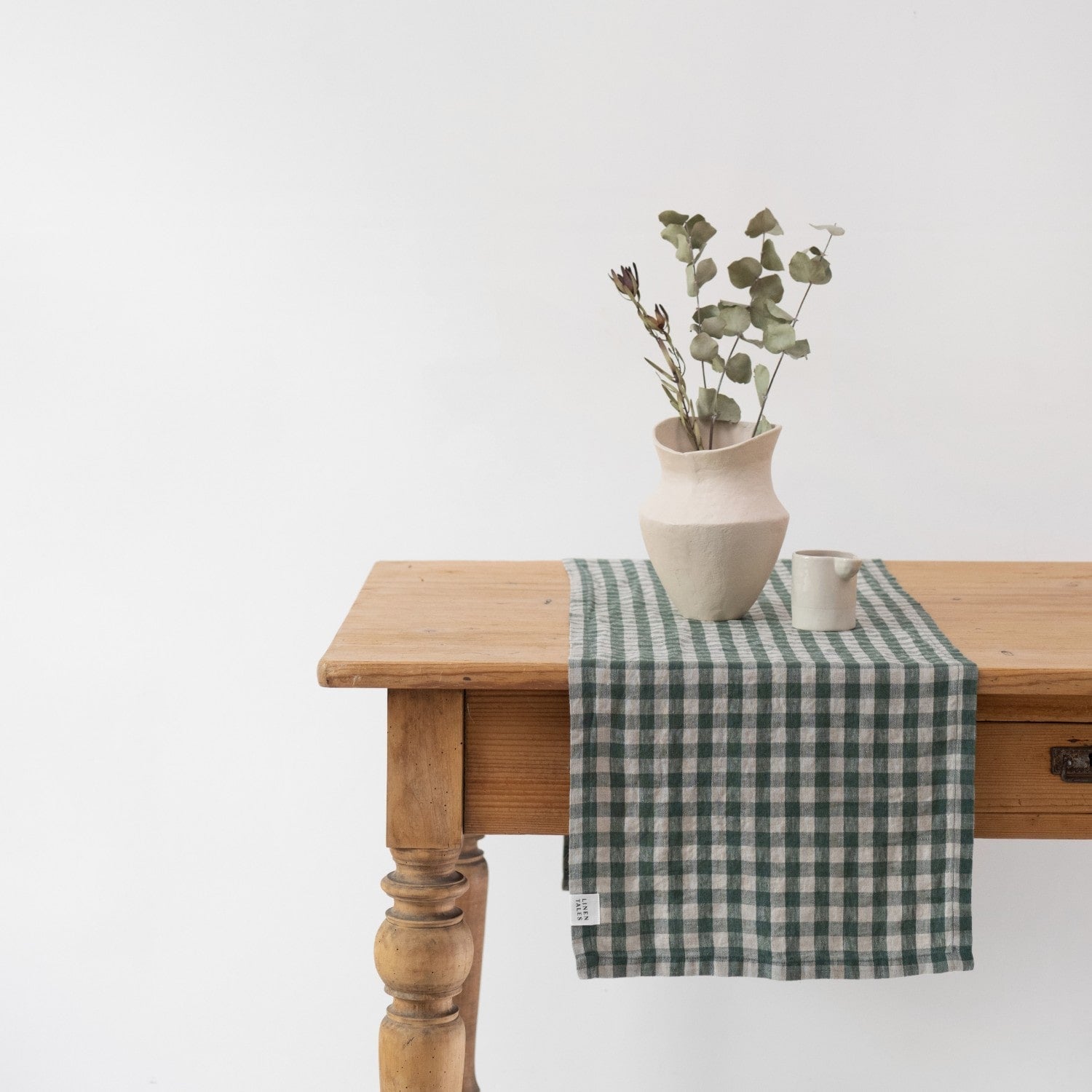 Forest Green Gingham lino stalo takelis — naturalusdrabuziai.lt