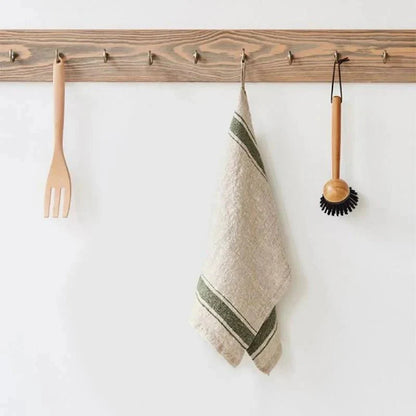 Green Stripe Vintage lino virtuvinė servetė — naturalusdrabuziai.lt