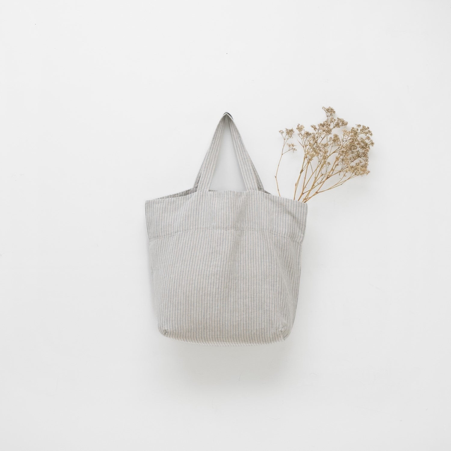 Grey Blue Pinstripe Rustic lino didelis krepšys — naturalusdrabuziai.lt