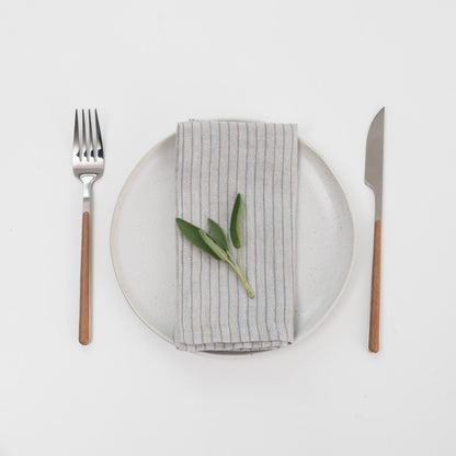 Grey Blue Pinstripe Rustic lino servetėlių rinkinys 2 vnt. — naturalusdrabuziai.lt