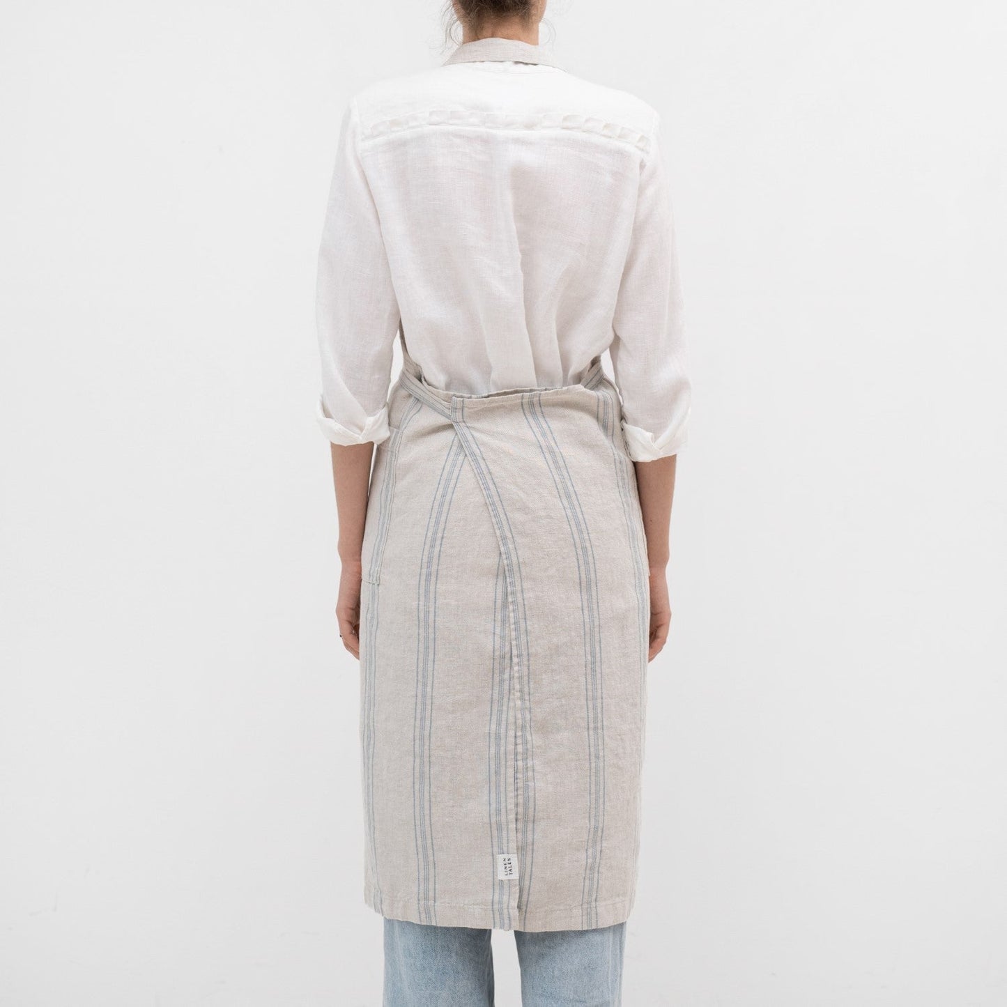 Grey Blue Wide Stripe Rustic lino šefo prijuostė — naturalusdrabuziai.lt