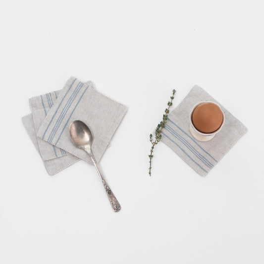 Grey Blue Wide Stripe Rustic lino padėkliukų rinkinys 4 vnt. — naturalusdrabuziai.lt