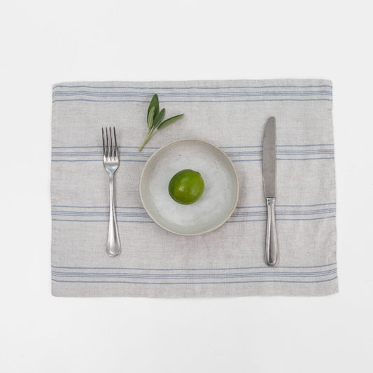 Grey Blue Wide Stripe Rustic lino staltiesėlė — naturalusdrabuziai.lt