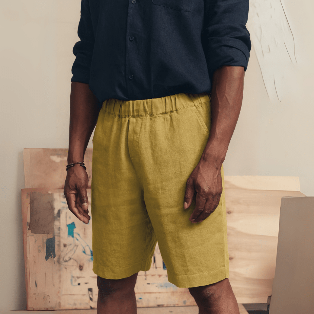 Lemon Curry Linen Cumin Shorts