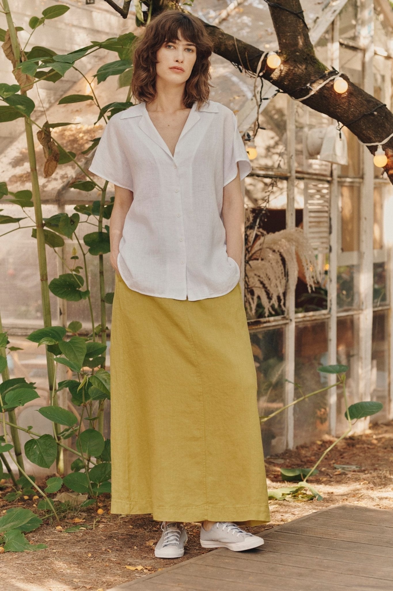 Lemon Curry Linen Gardenia Skirt