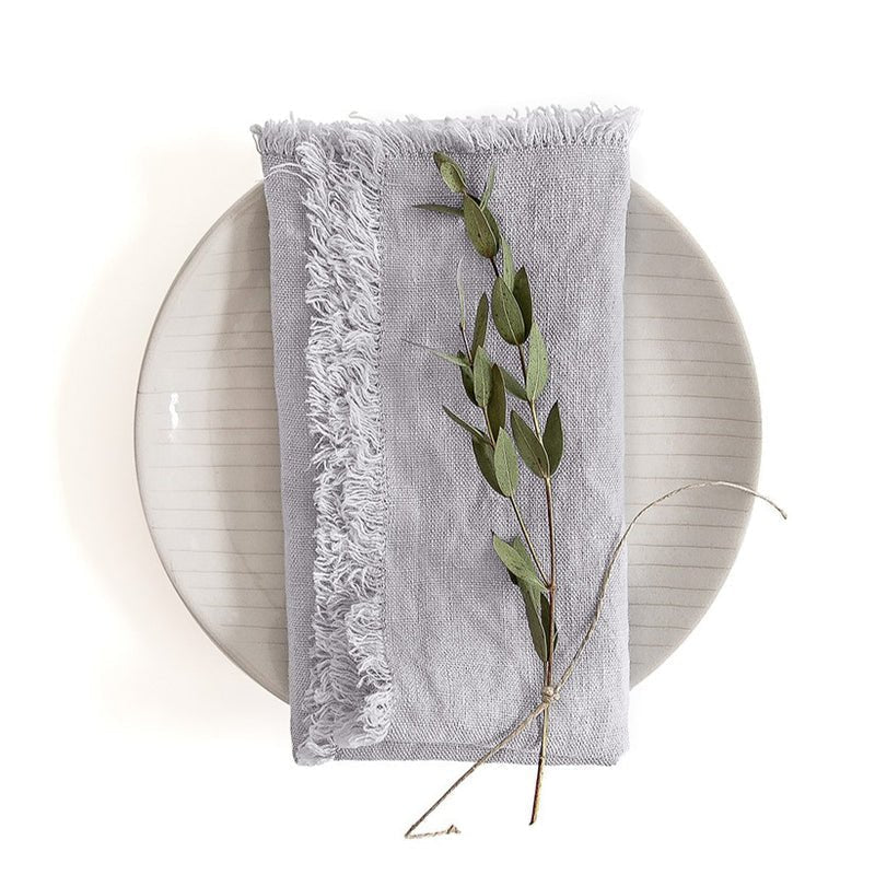 Light Grey lino servetėlės su kutais rinkinys 2 vnt. — naturalusdrabuziai.lt