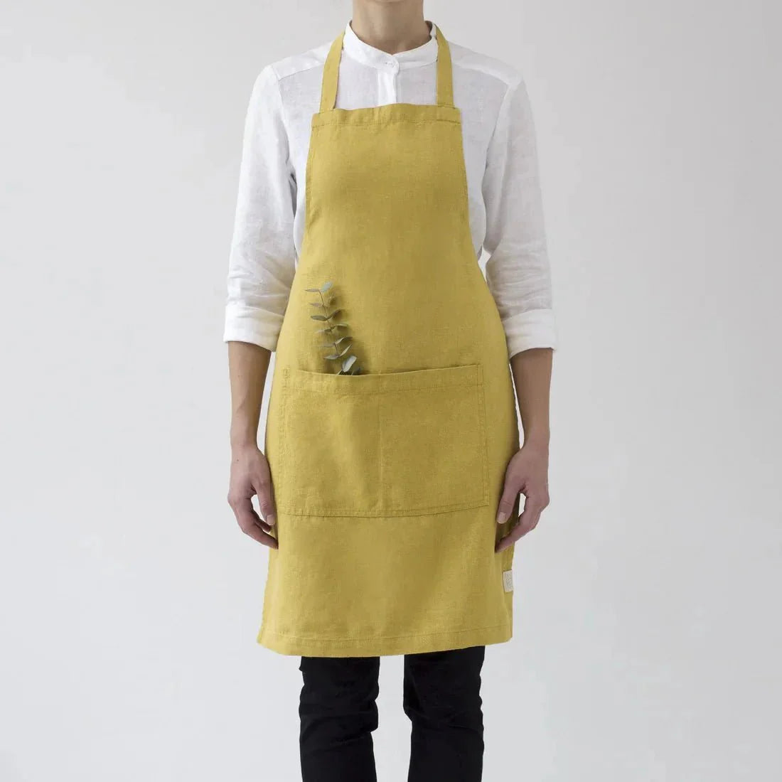 LIMITED EDITION Lemon Curry lino kasdienė prijuostė — naturalusdrabuziai.lt