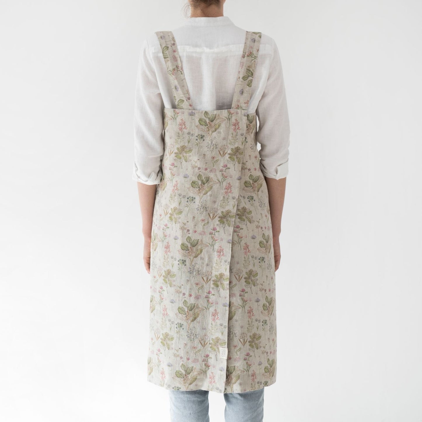 lino Tales Botany on Light Natural lino Pinafore prijuostė — naturalusdrabuziai.lt