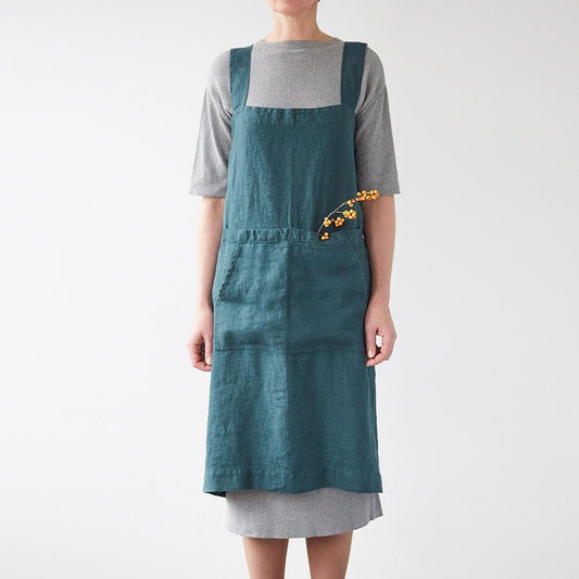 lino Tales Deep Water lino Pinafore prijuostė — naturalusdrabuziai.lt